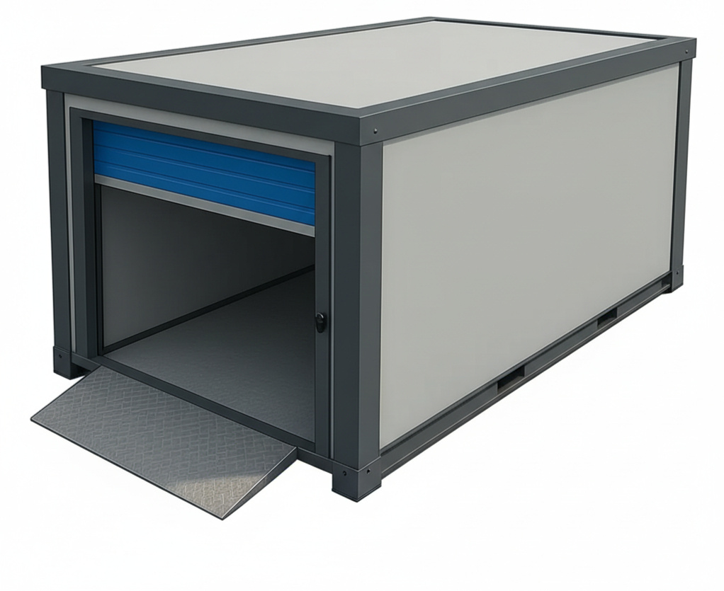 Alternate view of the Stronghold X7 insulated self storage unit at Boxxs Linlithgow, equivalent to a 20ft shipping container.